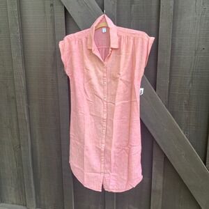 Classic Collard Shirt Dress Short Sleeve Linen Blend Casual Beach Lightweight XS